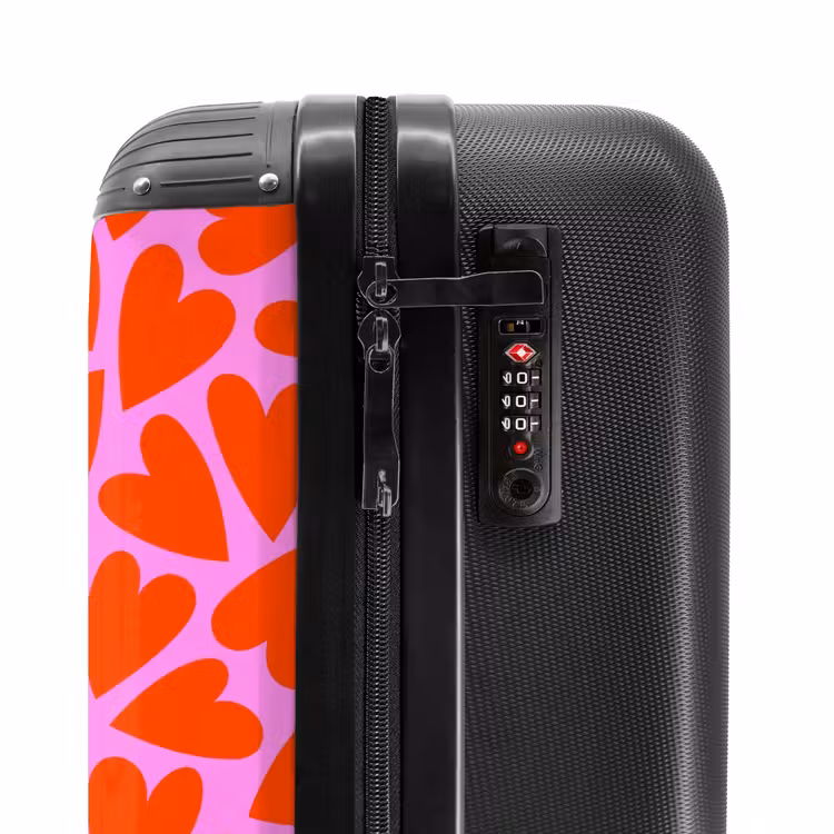 Dicht patroon van rode harten op roze achtergrond NBS - Handbagage koffer - Kinderen Unisex middel -slot