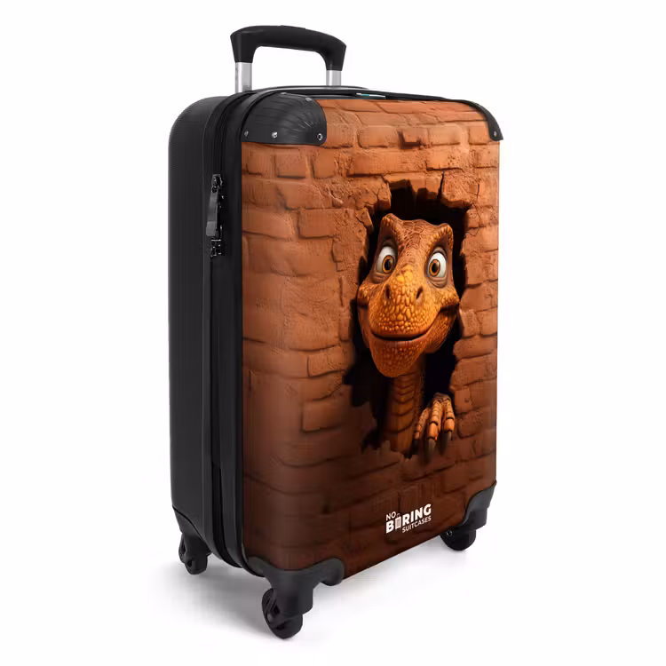 Dino met brede lach in bakstenen muur NBS - Handbagage koffer - Kinderen Unisex middel -productfoto_3d