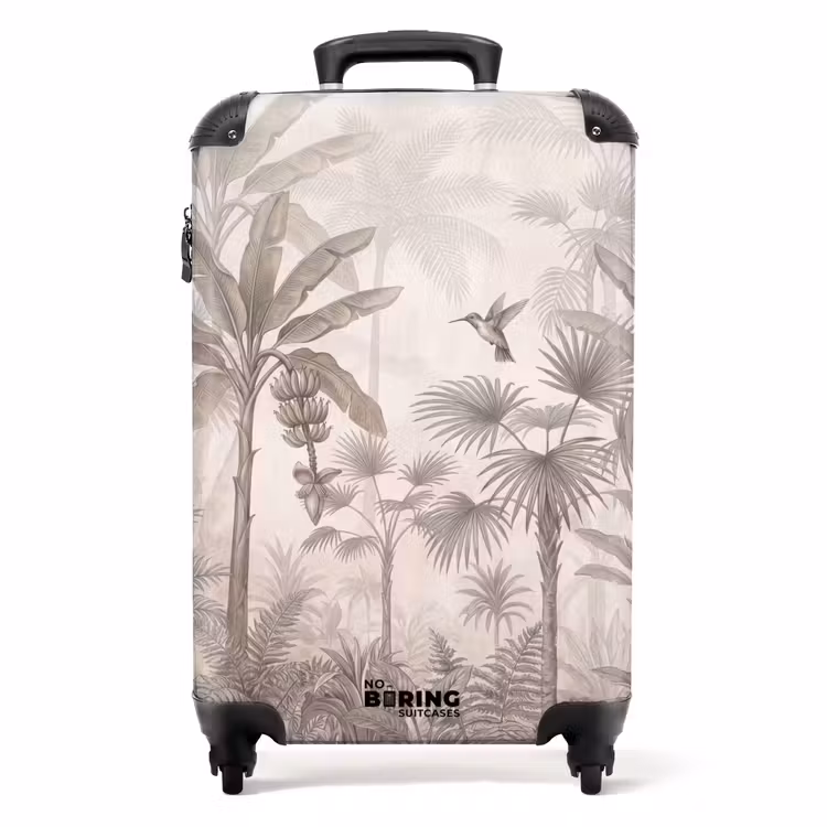 Koffer - Dschungel – Baum mit Ästen – Kolibri – Beige - Jungle - Banenboom - Kolibrie - Beige NBS - Handbagage koffer - Volwassenen Unisex middel