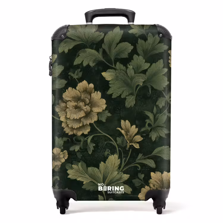Koffer - Dunkel – Grün – Gold – Botanisch - Donker - Groen - Goud - Botanisch NBS - Handbagage koffer - Volwassenen Unisex middel