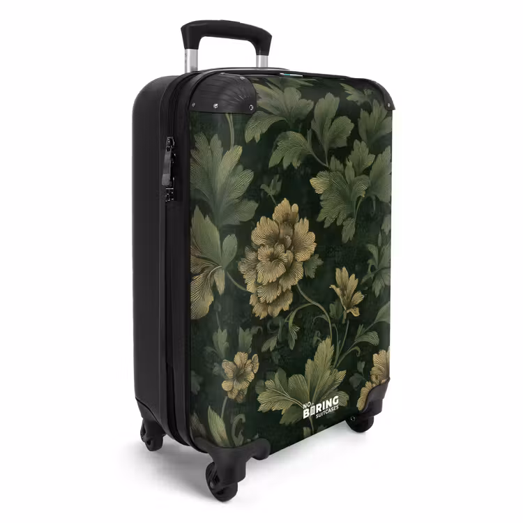Koffer - Dunkel – Grün – Gold – Botanisch - Donker - Groen - Goud - Botanisch NBS - Handbagage koffer - Volwassenen Unisex middel