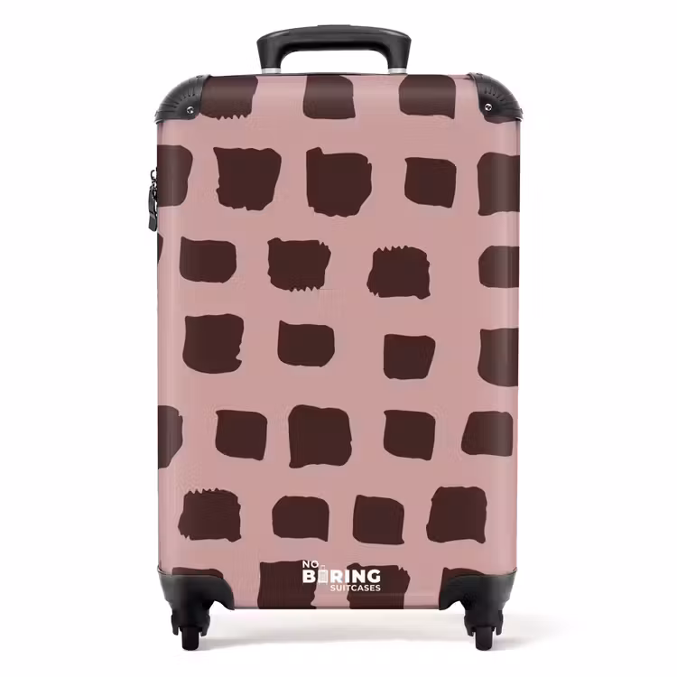 Donkerbruine blokvormen op oudroze achtergrond NBS - Handbagage koffer - Kinderen Unisex middel -productfoto_recht