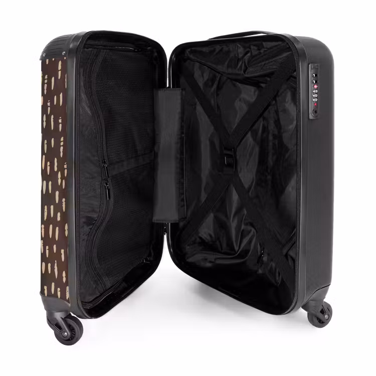 Donkerbruine achtergrond met beige penseelstreken NBS - Handbagage koffer - Kinderen Unisex middel -binnenkant