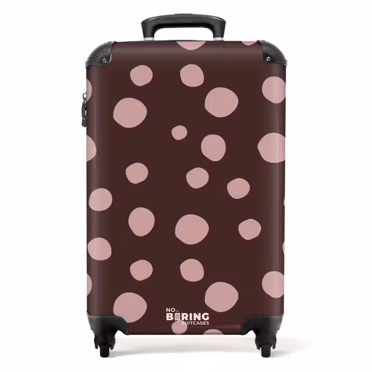 Diepbruine achtergrond met roze stippen NBS - Handbagage koffer - Kinderen Unisex middel -productfoto_recht