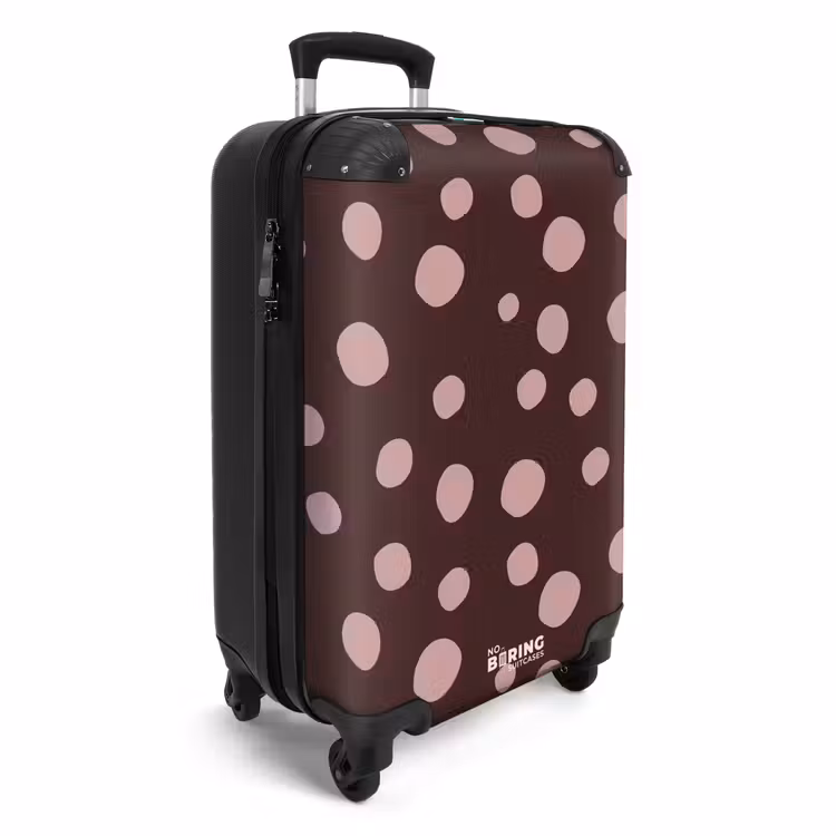 Diepbruine achtergrond met roze stippen NBS - Handbagage koffer - Kinderen Unisex middel -productfoto_3d