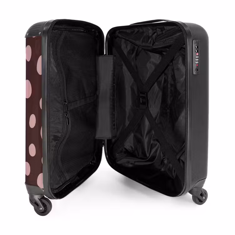 Diepbruine achtergrond met roze stippen NBS - Handbagage koffer - Kinderen Unisex middel -binnenkant