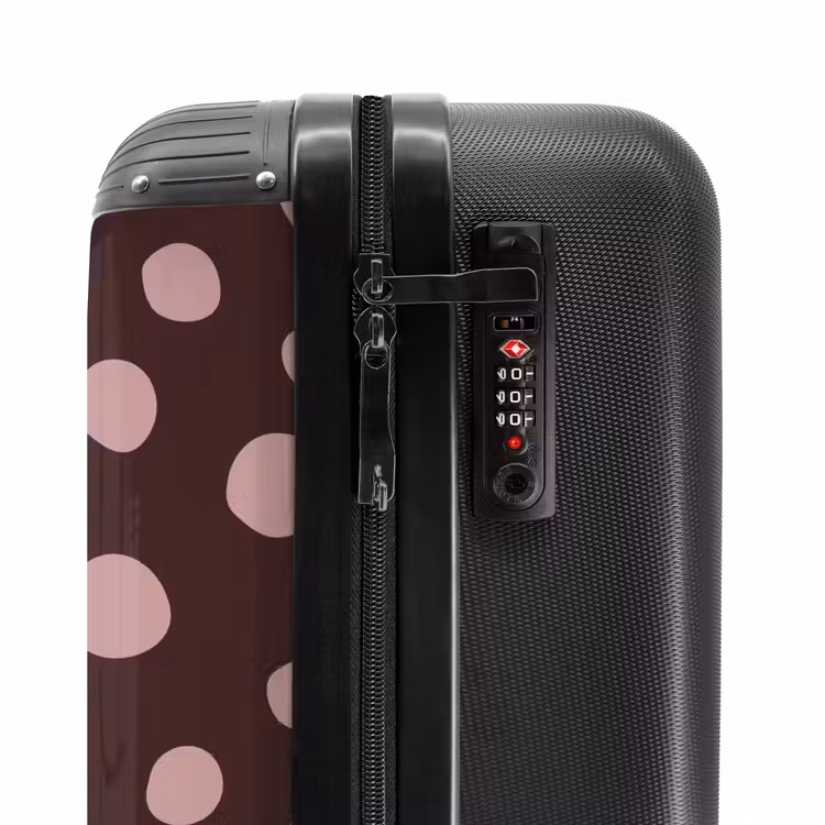Diepbruine achtergrond met roze stippen NBS - Handbagage koffer - Kinderen Unisex middel -slot