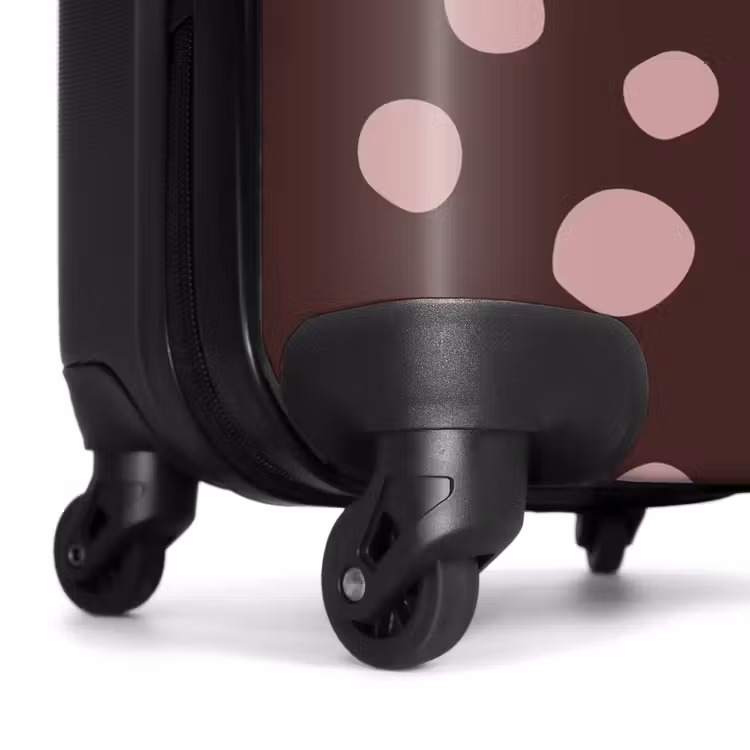 Diepbruine achtergrond met roze stippen NBS - Handbagage koffer - Kinderen Unisex middel -wiel