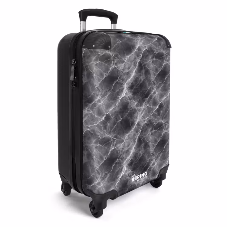 Donkergrijs - Bliksem - Marmer NBS - Handbagage koffer - Volwassenen Unisex middel -productfoto_3d