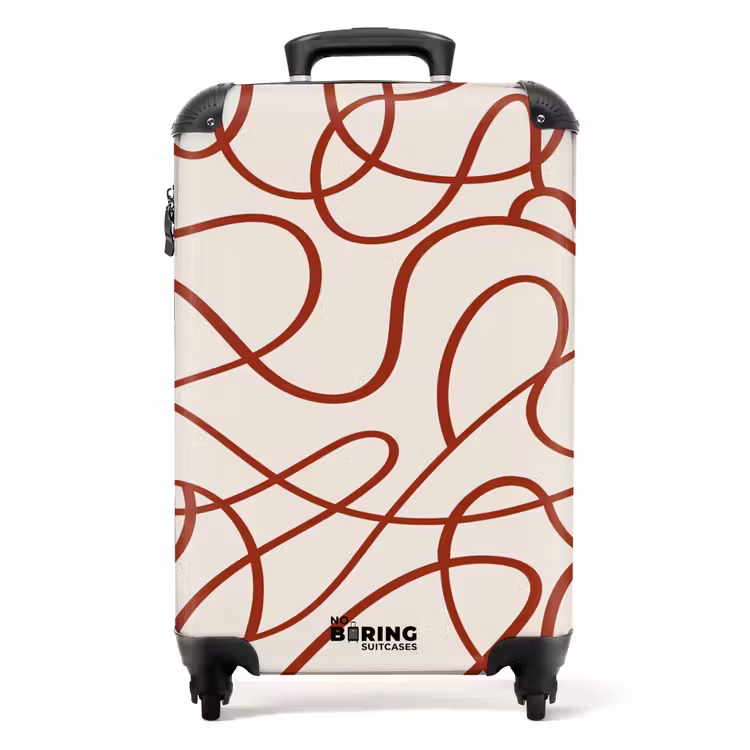 Donkerrode lijnen op beige achtergrond NBS - Handbagage koffer - Volwassenen Unisex middel -productfoto_recht