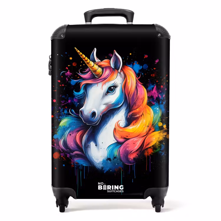Eenhoorn met kleurrijke graffiti NBS - Handbagage koffer - Unisex middel -productfoto_recht