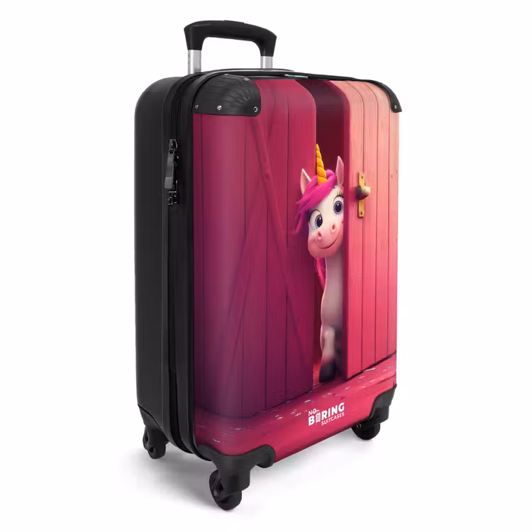 Eenhoorn met roze manen achter roze deur NBS - Handbagage koffer - Kinderen Unisex middel -productfoto_3d