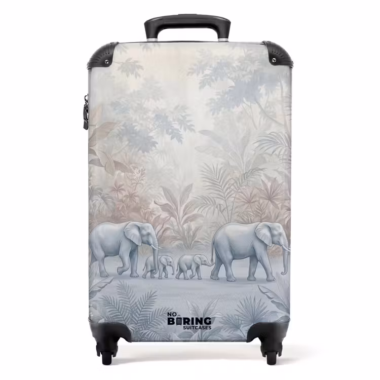 Koffer - Elefant – Familie – Dschungel – Illustration – Grau - Olifant - Familie - Jungle - Illustratie - Grijs NBS - Handbagage koffer - Volwassenen Unisex middel