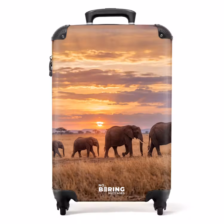 Koffer - Elefanten – Savanne – Sonnenuntergang – Afrika – Warm - Olifanten - Savanne - Zonsondergang - Afrika - Warm NBS - Handbagage koffer - Volwassenen Unisex middel