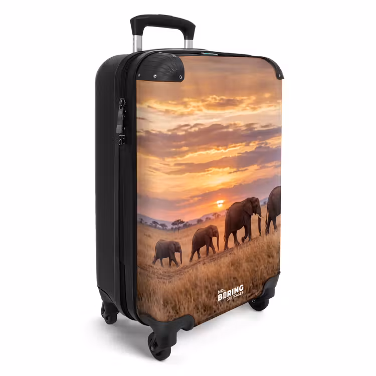 Koffer - Elefanten – Savanne – Sonnenuntergang – Afrika – Warm - Olifanten - Savanne - Zonsondergang - Afrika - Warm NBS - Handbagage koffer - Volwassenen Unisex middel