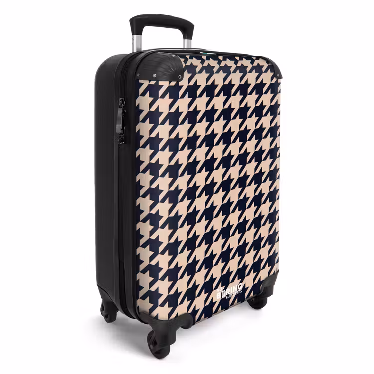 Pied-de-poule patroon in beige en donkerblauw NBS - Handbagage koffer - Kinderen Unisex middel -productfoto_3d