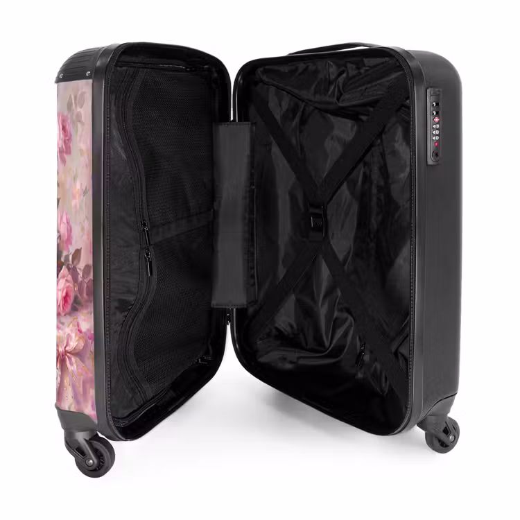 Koffer - Essen – Blumen – Stillleben – Rosa – Gold - Eten - Bloemen - Stilleven - Roze - Goud NBS - Handbagage koffer - Vrouwen middel