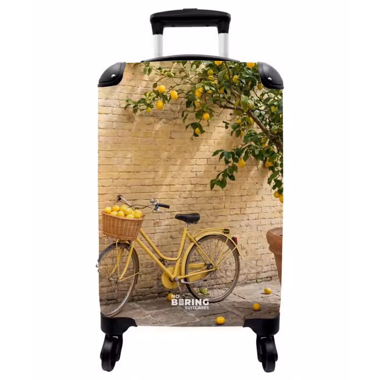 Koffer - Fahrrad – Korb – Essen – Gelb – Sommer - Fiets - Mand - Eten - Geel - Zomer NBS - Handbagage koffer - Vrouwen middel