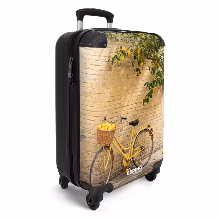 Koffer - Fahrrad – Korb – Essen – Gelb – Sommer - Fiets - Mand - Eten - Geel - Zomer NBS - Handbagage koffer - Vrouwen middel