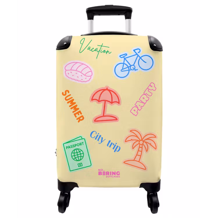 Koffer - Farbenfroh – Palme – Fahrrad - Kleurrijk - Palmboom - Fiets NBS - Handbagage koffer - Vrouwen middel