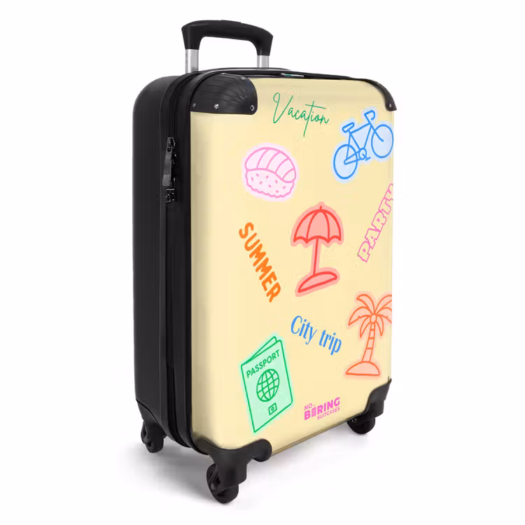Koffer - Farbenfroh – Palme – Fahrrad - Kleurrijk - Palmboom - Fiets NBS - Handbagage koffer - Vrouwen middel