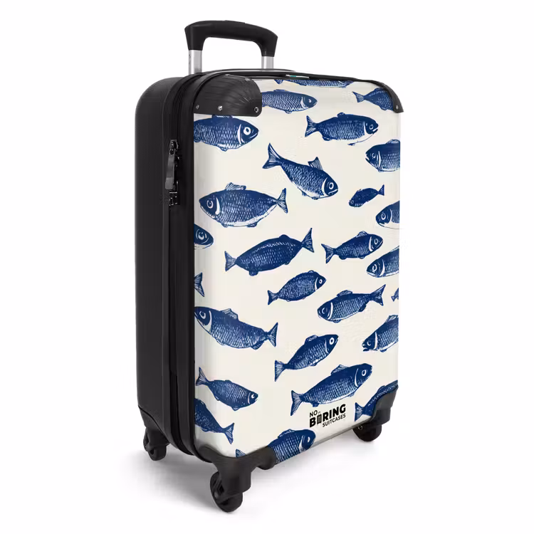 Vissen - Patroon - Blauw - Wit NBS - Handbagage koffer - Volwassenen Unisex middel -productfoto_3d