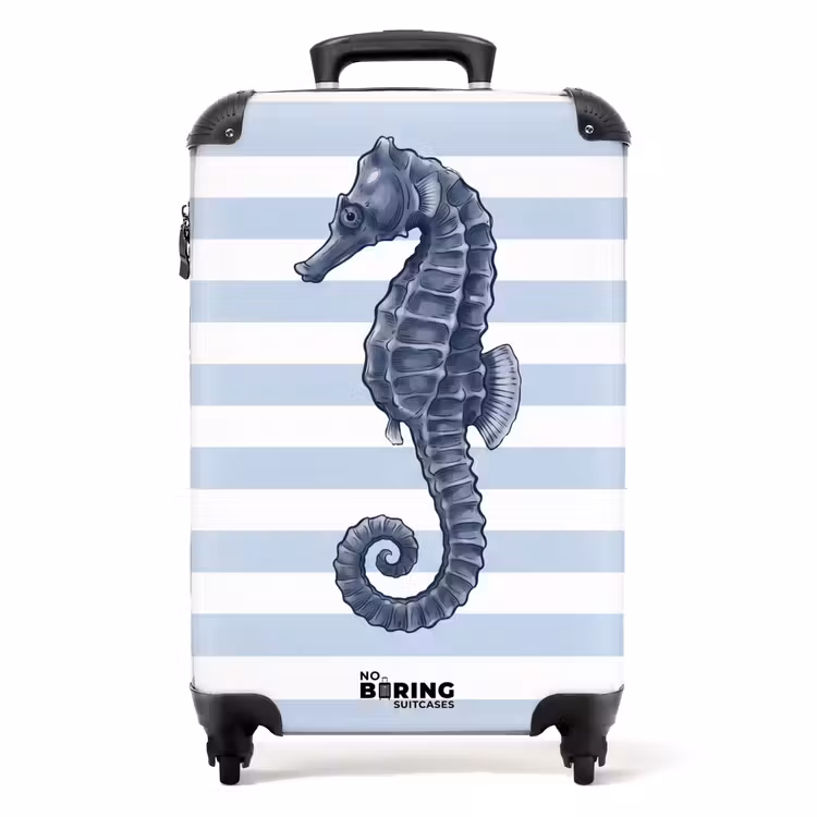 Koffer - Fisch – Ozean – Illustration – Blau – Streifen - Vis - Oceaan - Illustratie - Blauw - Strepen NBS - Handbagage koffer - Volwassenen Unisex middel