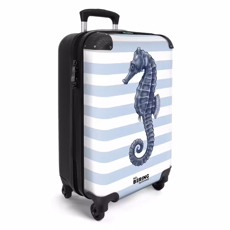 Koffer - Fisch – Ozean – Illustration – Blau – Streifen - Vis - Oceaan - Illustratie - Blauw - Strepen NBS - Handbagage koffer - Volwassenen Unisex middel