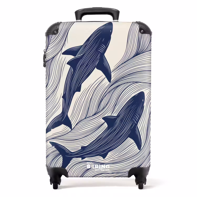 Koffer - Fisch – Ozean – Strichzeichnung – Blau – Tiere - Vis - Oceaan - Lijntekening - Blauw - Dieren NBS - Handbagage koffer - Volwassenen Unisex middel