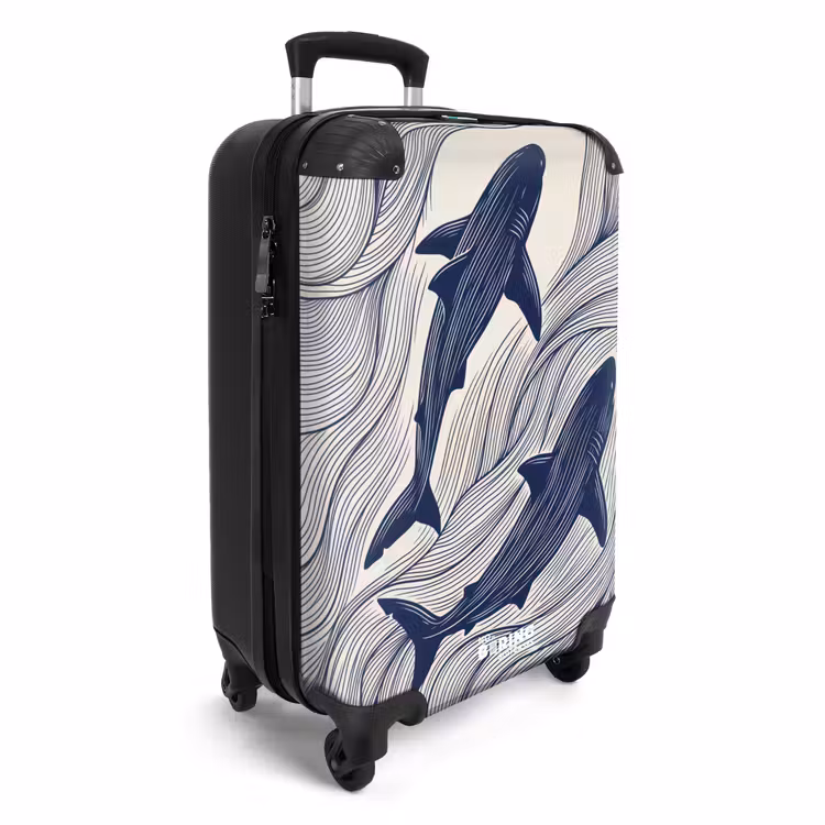 Koffer - Fisch – Ozean – Strichzeichnung – Blau – Tiere - Vis - Oceaan - Lijntekening - Blauw - Dieren NBS - Handbagage koffer - Volwassenen Unisex middel