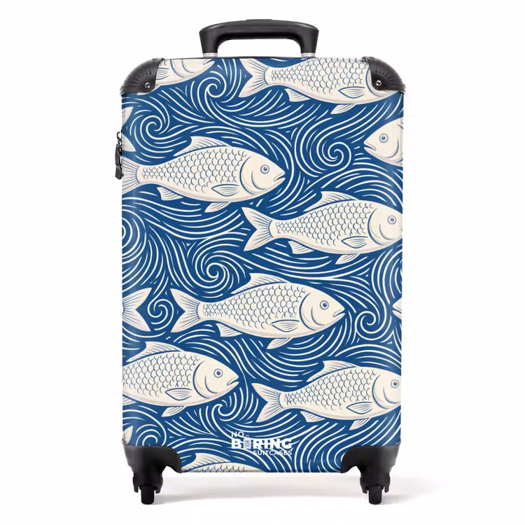 Koffer - Fisch – Wasser – Muster – Grafik – Blau - Vis - Water - Patroon - Grafisch - Blauw NBS - Handbagage koffer - Volwassenen Unisex middel