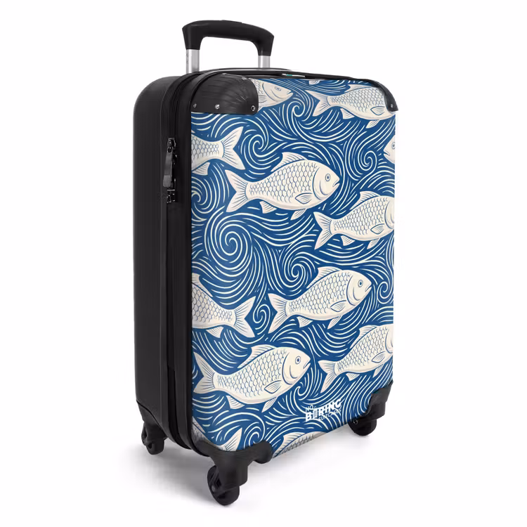 Koffer - Fisch – Wasser – Muster – Grafik – Blau - Vis - Water - Patroon - Grafisch - Blauw NBS - Handbagage koffer - Volwassenen Unisex middel