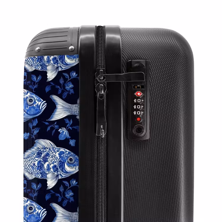 Vissen - Bloemen - Blauw NBS - Handbagage koffer - Volwassenen Unisex middel -slot