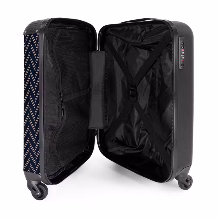 Visgraatstructuur met lichtroze lijnen op donkerblauw NBS - Handbagage koffer - Kinderen Unisex middel -binnenkant