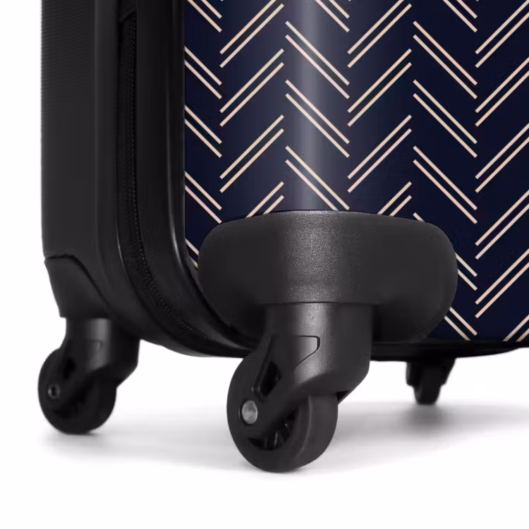 Visgraatstructuur met lichtroze lijnen op donkerblauw NBS - Handbagage koffer - Kinderen Unisex middel -wiel