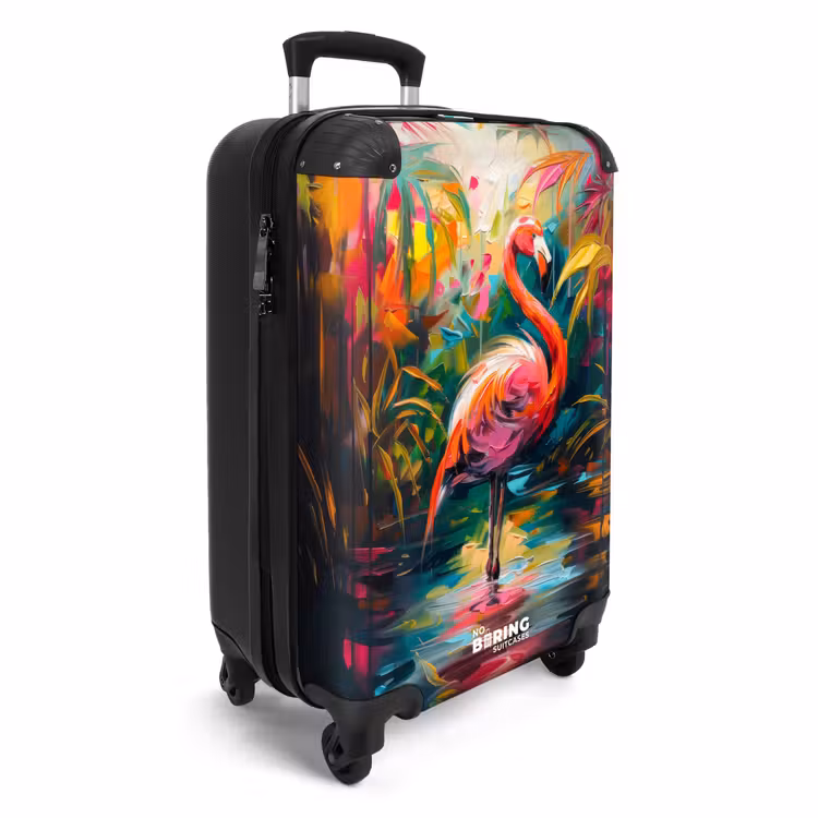 Flamingo in kleurrijke omgeving van olieverf NBS - Handbagage koffer - Unisex middel -productfoto_3d