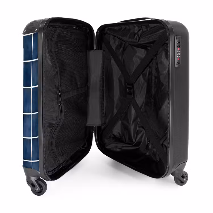 Tegel - Modern - Blauw NBS - Handbagage koffer - Volwassenen Unisex middel -binnenkant
