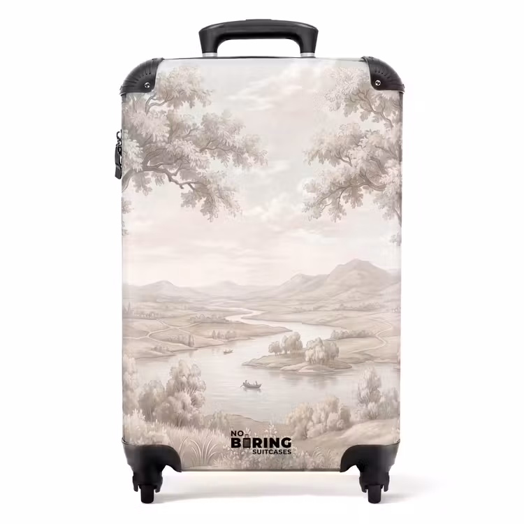 Koffer - Flusslandschaft – Berge – Natur – Vintage – Beige - Rivierlandschap - Bergen - Natuur - Vintage - Beige NBS - Handbagage koffer - Volwassenen Unisex middel