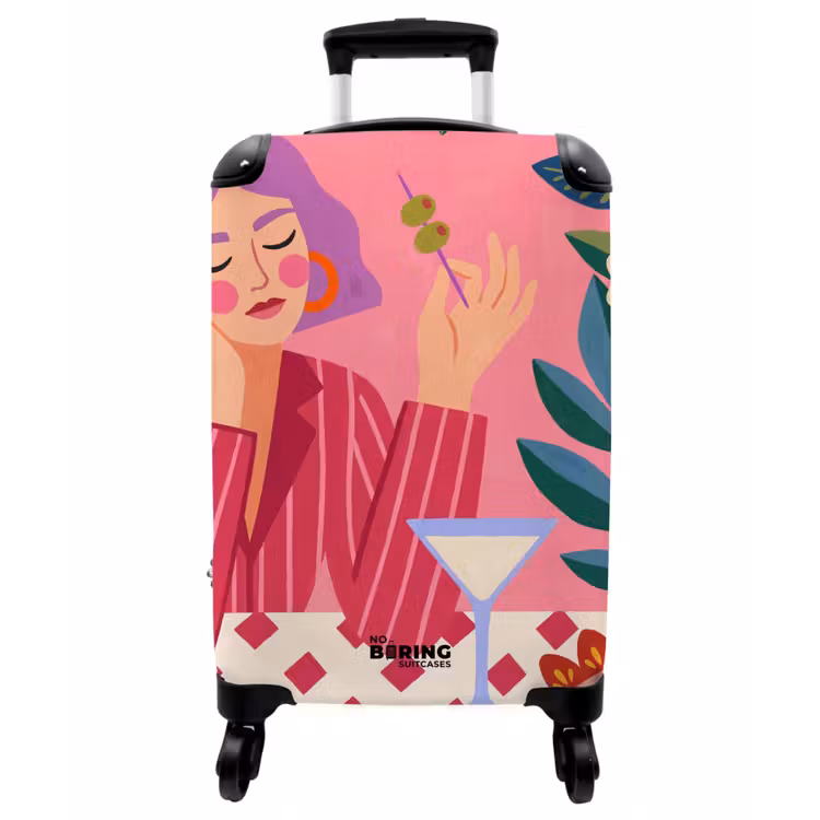 Koffer - Frau – Cocktail – Blumen – Modern – Rosa - Vrouw - Cocktail - Bloemen - Modern - Roze NBS - Handbagage koffer - Vrouwen middel