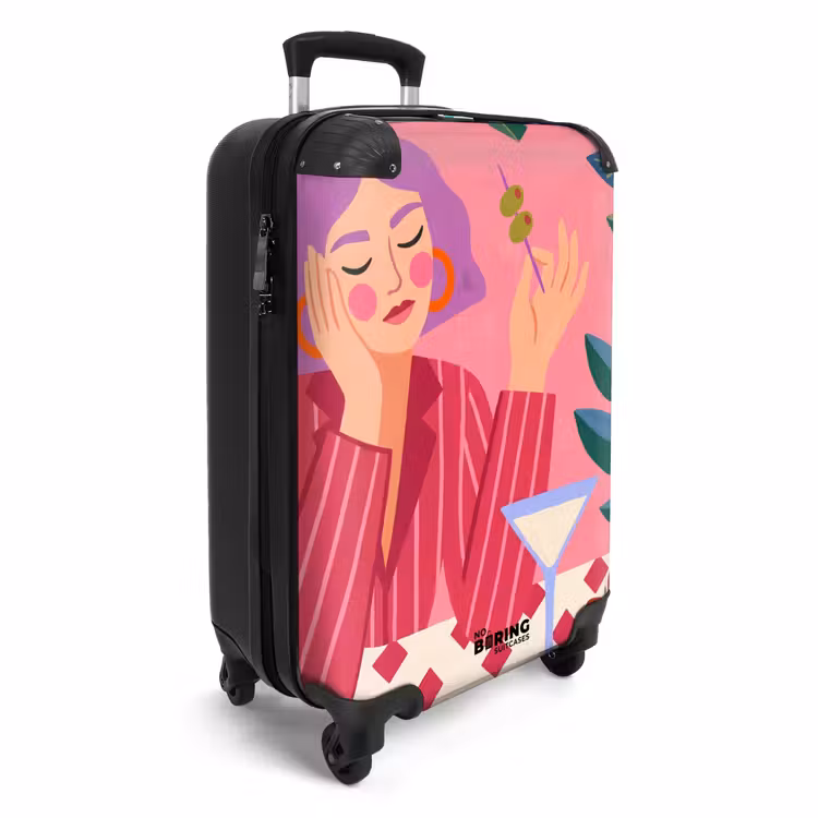 Koffer - Frau – Cocktail – Blumen – Modern – Rosa - Vrouw - Cocktail - Bloemen - Modern - Roze NBS - Handbagage koffer - Vrouwen middel