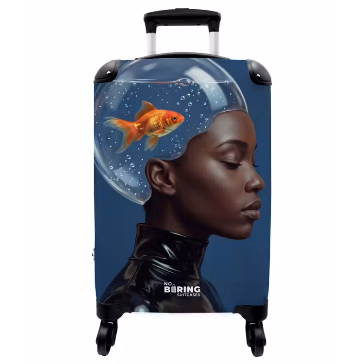 Koffer - Frau – Goldfisch – Kopf – Abstrakt – Blau - Vrouw - Goudvis - Hoofd - Abstract - Blauw NBS - Handbagage koffer - Vrouwen middel