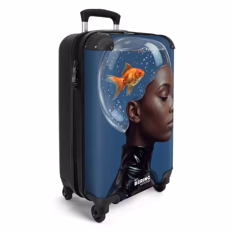 Koffer - Frau – Goldfisch – Kopf – Abstrakt – Blau - Vrouw - Goudvis - Hoofd - Abstract - Blauw NBS - Handbagage koffer - Vrouwen middel