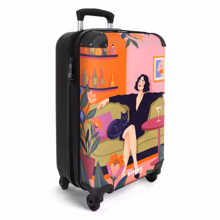 Koffer - Frau – Katze – Inneneinrichtung – Modern – Farbenfroh - Vrouw - Kat - Interieur - Modern - Kleurrijk NBS - Handbagage koffer - Vrouwen middel