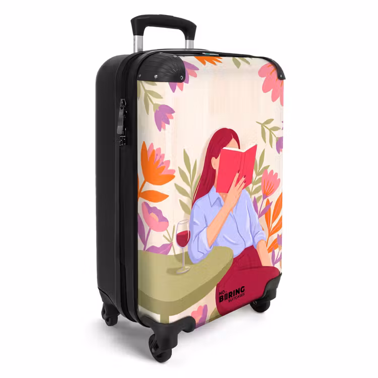 Koffer - Frau – Lesen – Zuhause – Modern – Blumen - Vrouw - Lezen - Thuis - Modern - Bloemen NBS - Handbagage koffer - Vrouwen middel