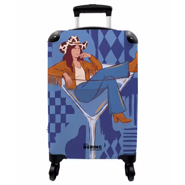 Koffer - Frau – Martini-Glas – Abstrakt – Blau – Kunst - Vrouw - Martini glas - Abstract - Blauw - Kunst NBS - Handbagage koffer - Vrouwen middel