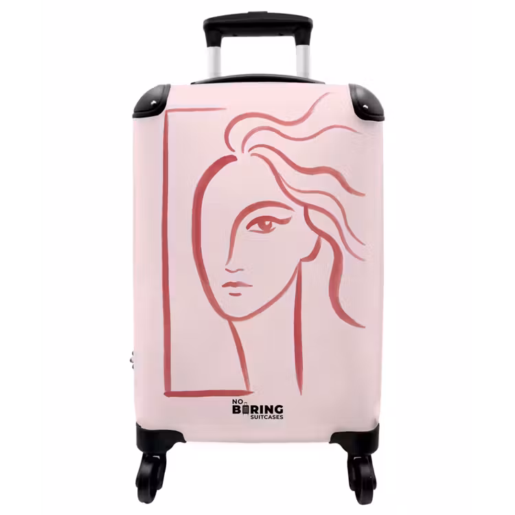 Koffer - Frau – Porträt – Abstrakt – Strichzeichnung – Rot - Vrouw - Portret - Abstract - Lijnkunst - Rood NBS - Handbagage koffer - Vrouwen middel