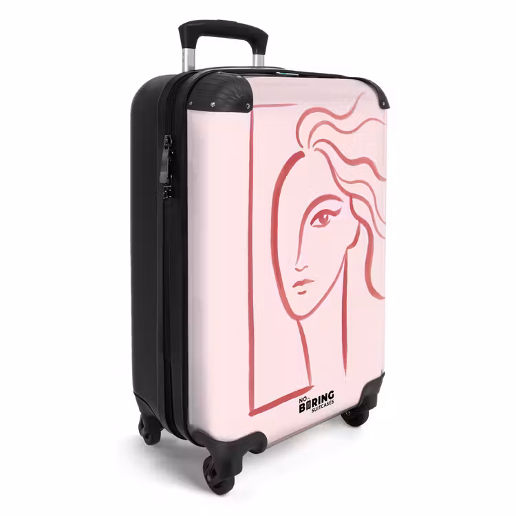 Koffer - Frau – Porträt – Abstrakt – Strichzeichnung – Rot - Vrouw - Portret - Abstract - Lijnkunst - Rood NBS - Handbagage koffer - Vrouwen middel