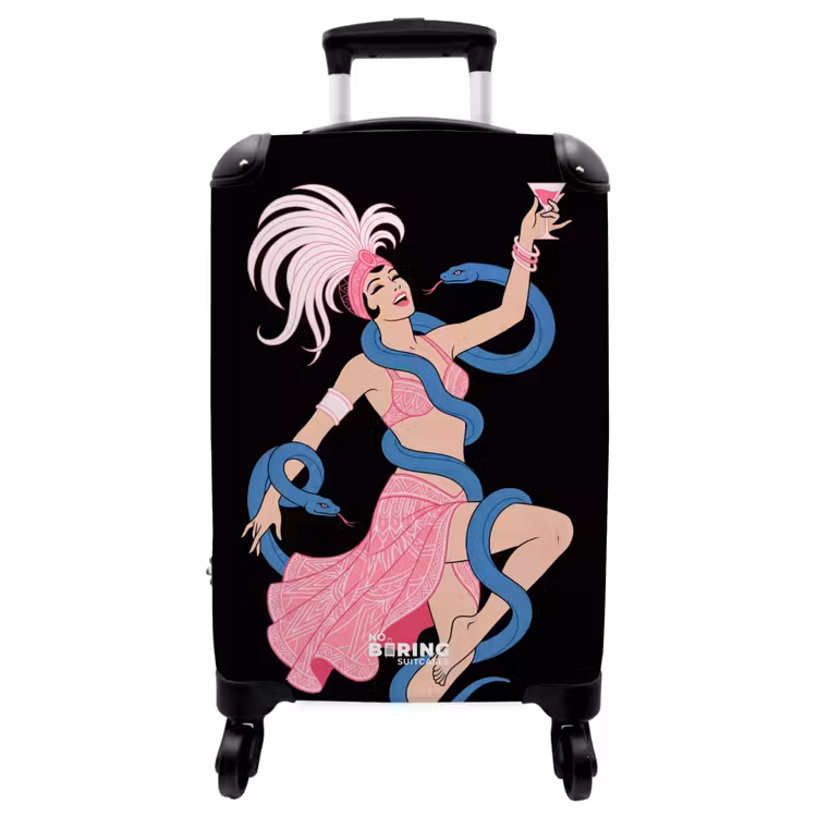Koffer - Frau – Tänzerin – Schlangen – Art Déco – Rosa - Vrouw - Danseres - Slangen - Art Deco - Roze NBS - Handbagage koffer - Vrouwen middel