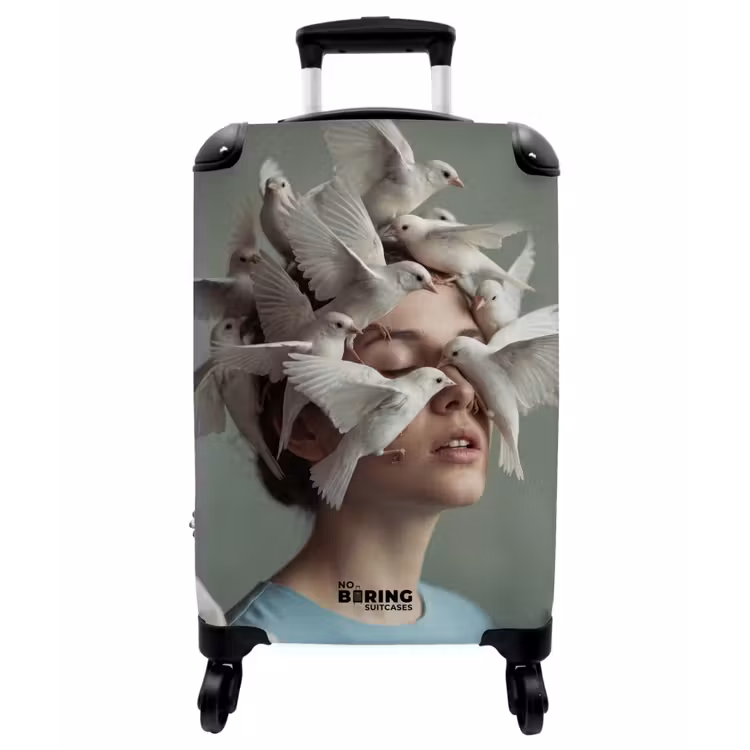 Koffer - Frau – Vögel – Abstrakt – Modern – Weiß - Vrouw - Vogels - Abstract - Modern - Wit NBS - Handbagage koffer - Vrouwen middel