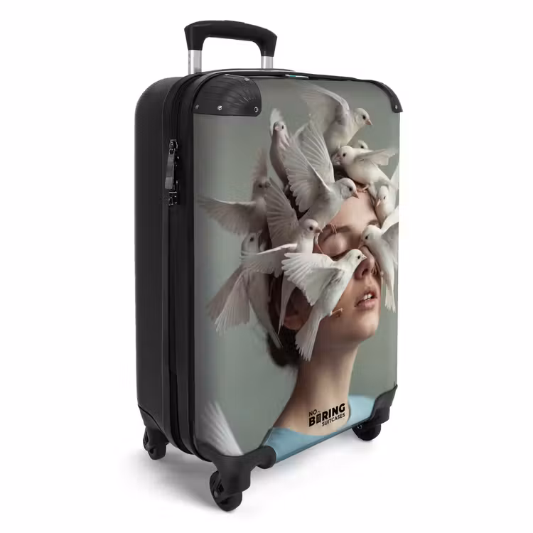 Koffer - Frau – Vögel – Abstrakt – Modern – Weiß - Vrouw - Vogels - Abstract - Modern - Wit NBS - Handbagage koffer - Vrouwen middel